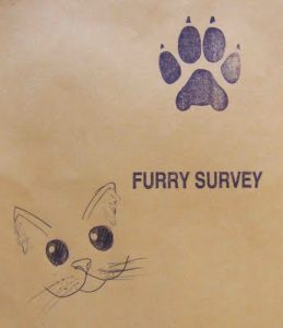 An example of the envelope the Furry Fiesta 2011 ARP Surveys were sealed in. This one was decorated by a furry participant. 